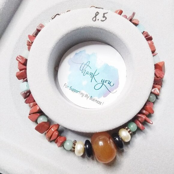 Gemstone Mix Bead Bracelet: Aventurine + Jasper + Agates Fall Color Jewelry! - Picture 4 of 7